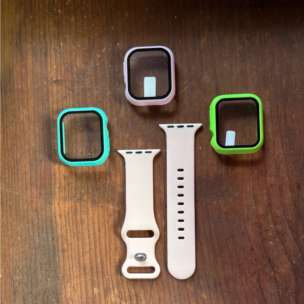 Apple Series 6 Accessory Set with Pale Pink Band and Colorful Cases